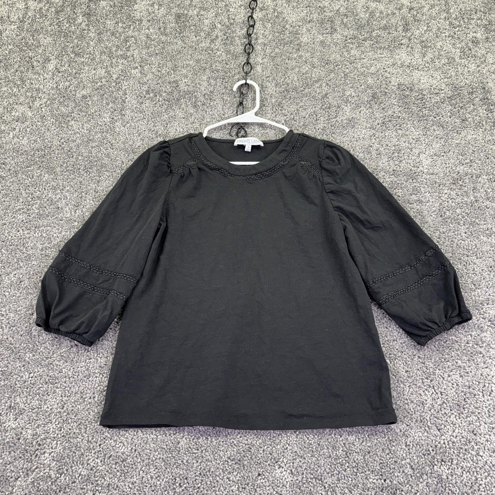 Liberty Lane Blouse Womens S Black 3/4 Puff Sleeve Crochet Jersey Top Casual
